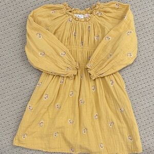 Mustard Yellow Floral Gauze Babydoll Dress